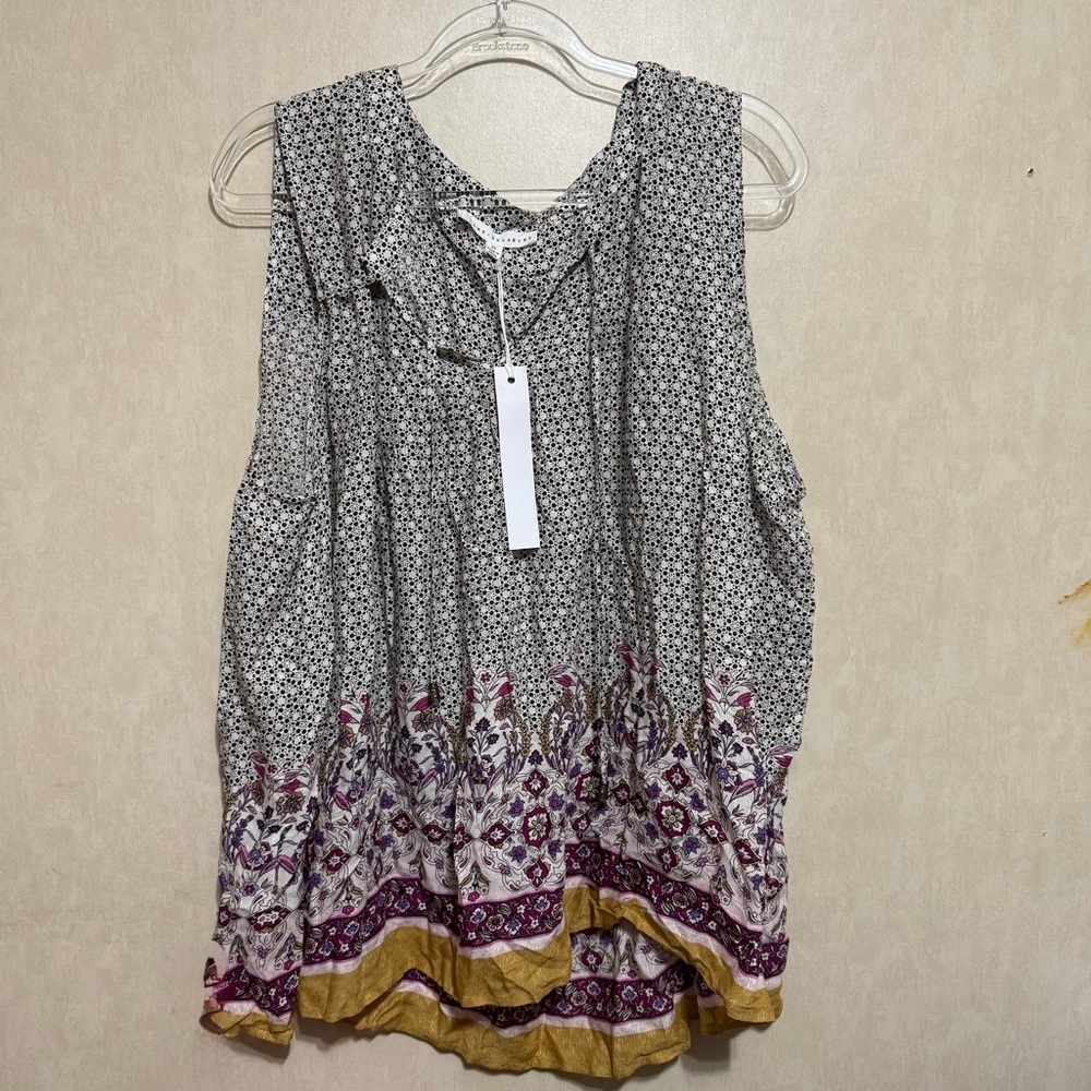 NWT Jane + Delancey White Purple Floral Print V Neck Tank To